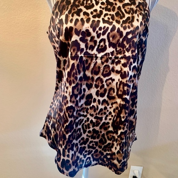 NWT Satin Tank Small OrderPlus Leopard Animal Print Black Brown Beige Keyhole - Picture 4 of 16